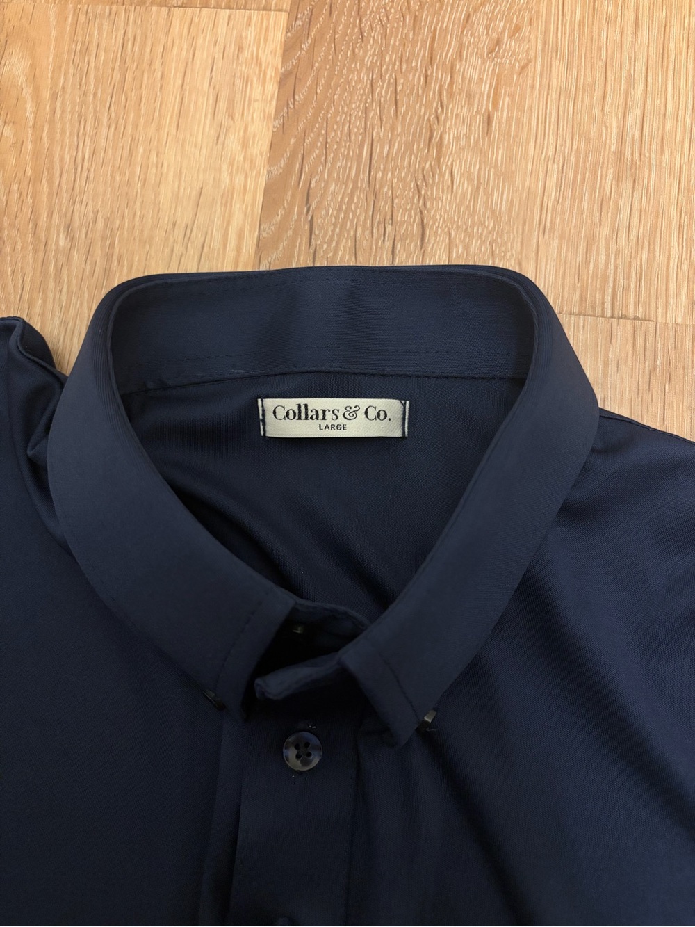 Collars & Co Dress Collar Polo Men’s L Navy Blue Button Down Performance Golf - Picture 3 of 4